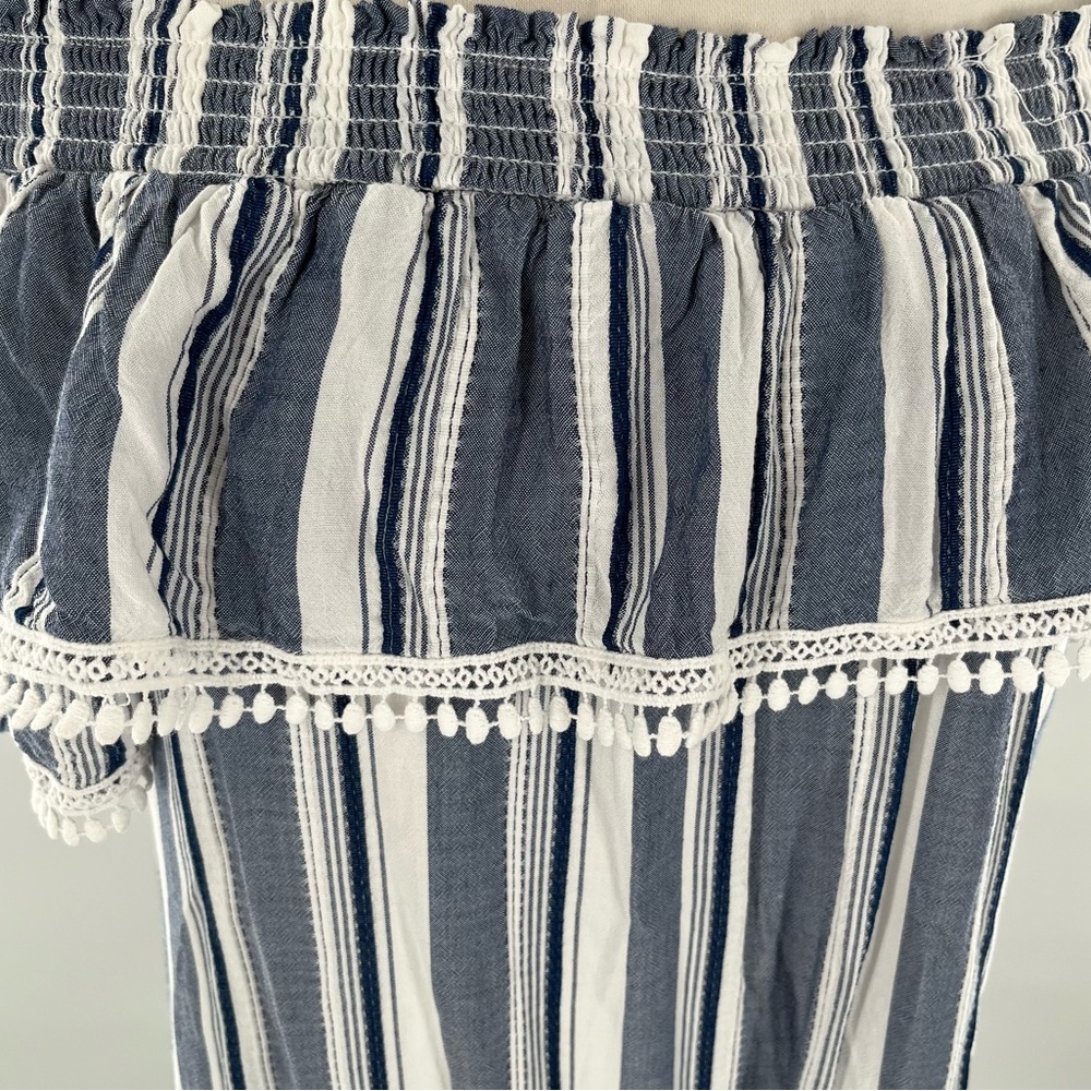 Luxology Dress Striped Off the Shoulder Short Sleeves Ruffle Coastal Nau… - Picture 7 of 13
